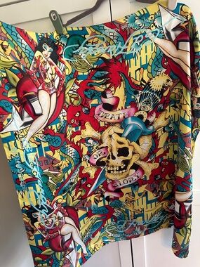 ED HARDY BY CHRISTIAN AUDIGIER SILK “Death or Glory” graphic scarf